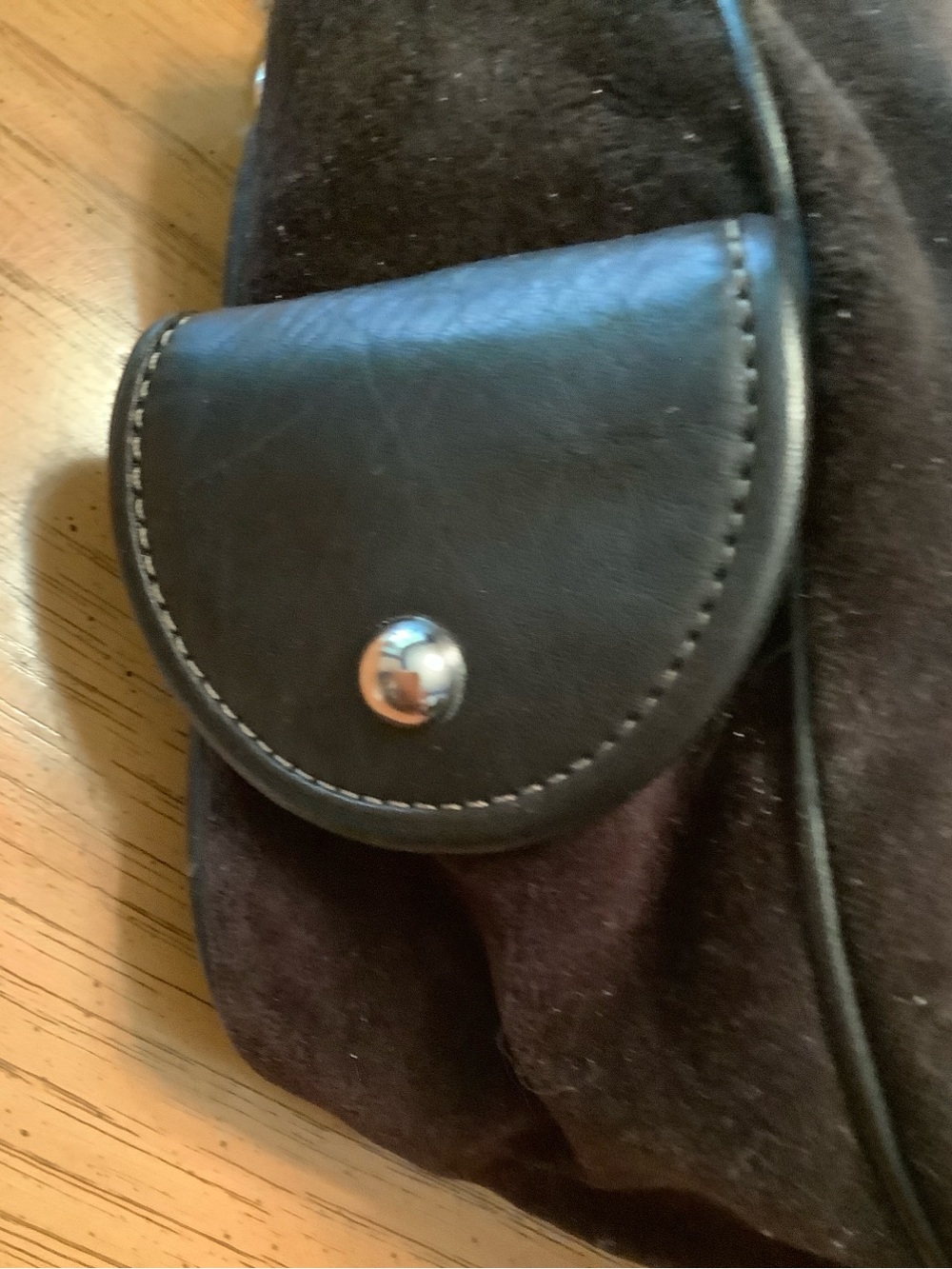 Royal Juicy Couture Black Leather and Thick Brown Velvet Bag with Silver Chain. - Picture 6 of 16